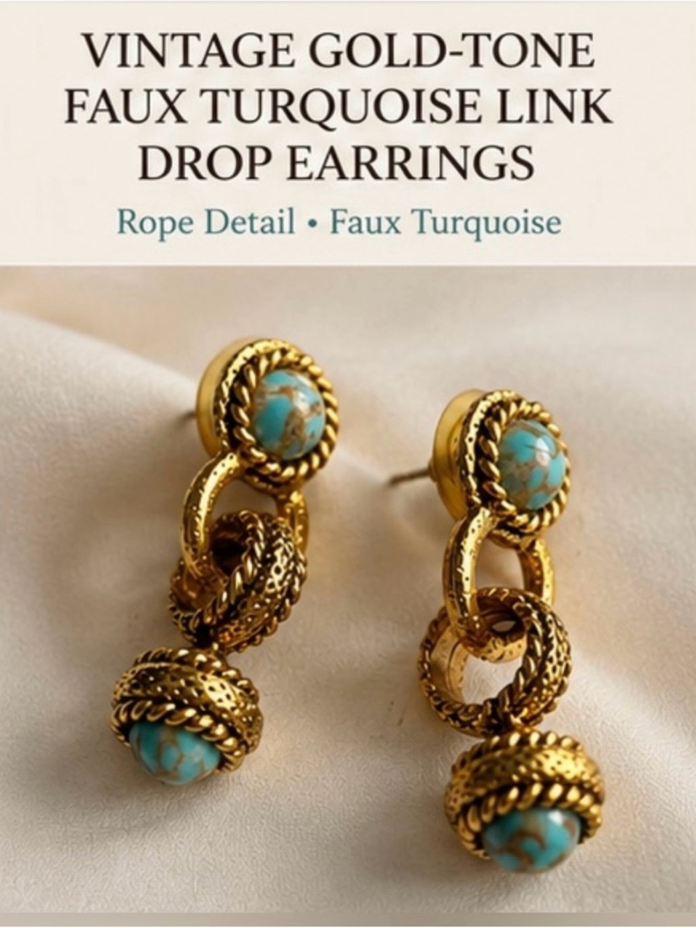 Vintage Gold Tone,  Turquoise Cabochon
Earrings & Bracelet Set